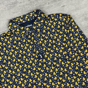 Bogey Bros Men's M Big Duck Energy Polo Shirt Blue Performance Golf Preppy AOP